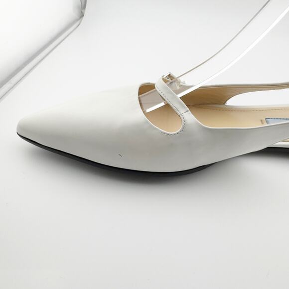 Prada White Leather Mary Jane Slingback Flats Pointed Toe Size 37.5 - Picture 10 of 16